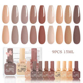 9pcs 15ml gel nail polish set Including Red Pink Nude - 10 Variants