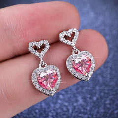 2CT Pink Heart Moissanite Drop Earrings - SnaggIt