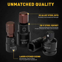 16 Piece SAE Hex Bit Impact Socket Set - Premium S2 Steel 5/64"-9/16" Allen Socket Set with Socket Adapters