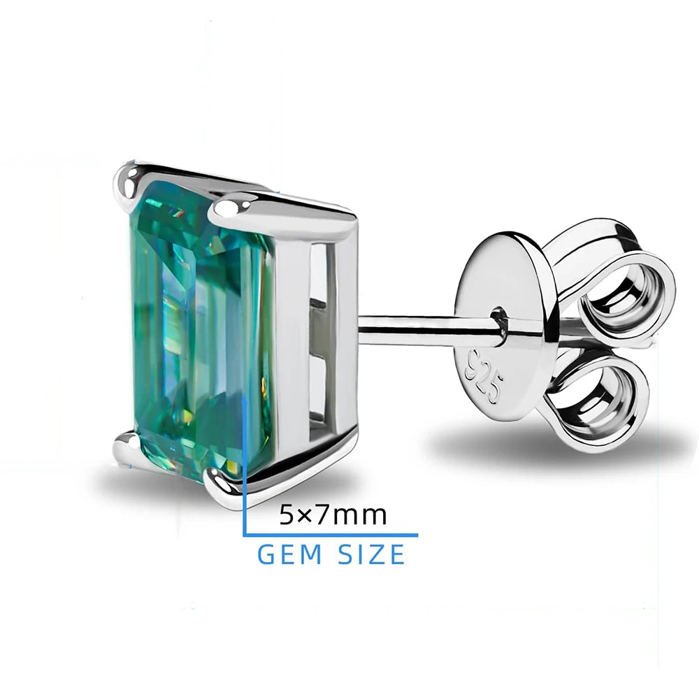 Teal Rectangular Moissanite Earrings by Snagg An Earring