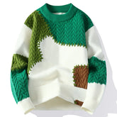Men’s Patchwork Knit | Winter Loose Streetwear Pullover