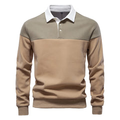Men’s Premium Color Block Sweatshirt | Business Casual Polo-Collar Pullover