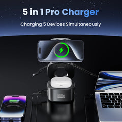 Magnetic 5-in-1 Wireless Charger Stand | 65W GaN Fast Charging Dock for MacBook iPhone Apple Watch AirPods