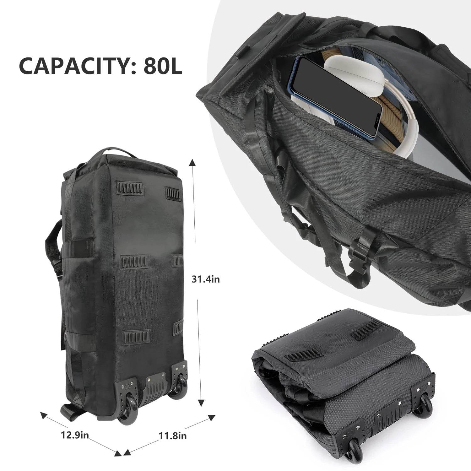 80L Rolling Duffle Bag with Wheels - SnaggIt