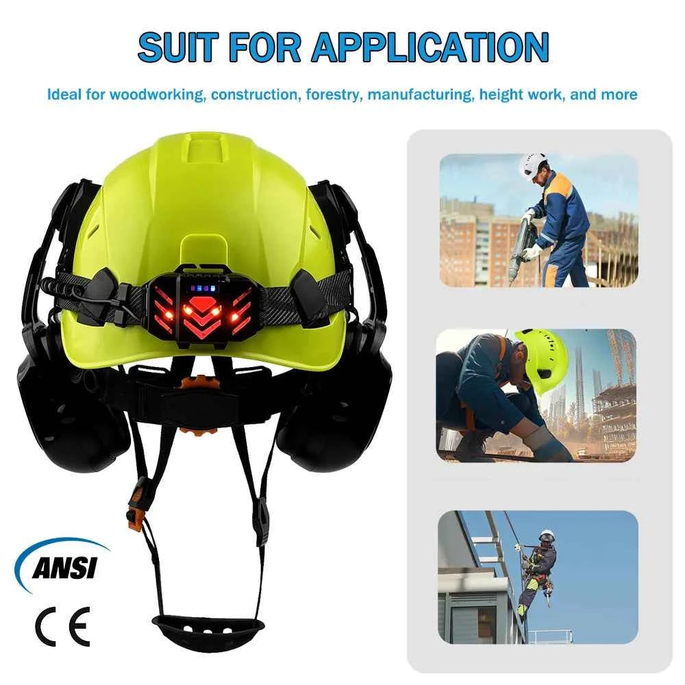 Construction safety helmet with LED light strip, goggles and earmuffs – image 5