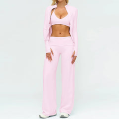 Women's 2/3-Piece Long Sleeve Yoga Set | High Waist Leggings Sports Bra Tracksuit Gym Activewear