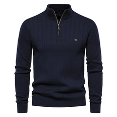 Men’s England Style Quarter-Zip Pullover | Premium Cotton-Lycra Winter Sweater