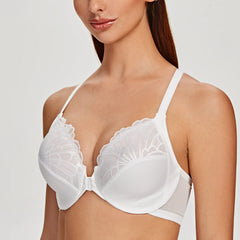 Plus Size Front Closure Racerback Bra | Lace Underwire Full Coverage Unlined