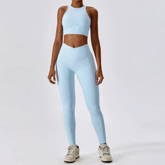 Women's 2-Piece Ribbed Seamless Yoga Set | Sports Bra & Gym Leggings Fitness Tracksuit Activewear