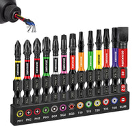 13 Pcs Impact Screwdriver Bit Set – Magnetic PH/SL/SQ/TORX 2" S2 Steel Bits with Color-Coded Base