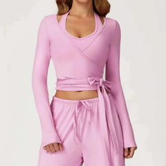 Women's Long Sleeve Exposed Navel Sports Top | Solid Quick-Dry Gym Yoga Running Workout Shirt