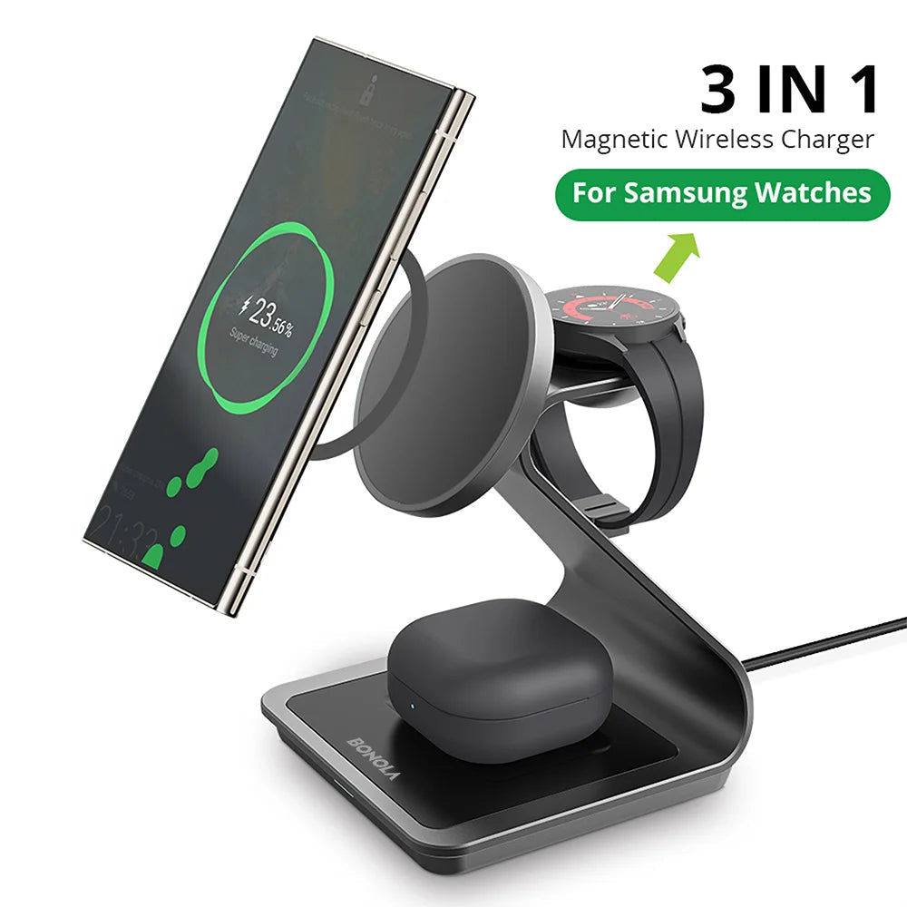 3 in 1 Wireless Charger Station for Samsung Phone, Watch & Earbuds by Snagg A Charging Station