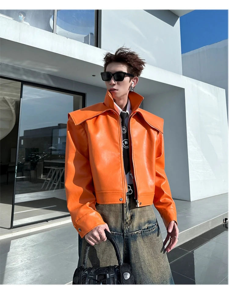 Oversized Black & Orange Faux Leather Jacket by Snagg A Jacket