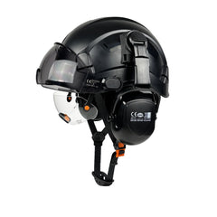 Construction safety helmet with twin visors and earmuffs – image 13