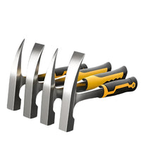 Set of hammers with yellow handles on a dark background, labeled 'Exploration hammer'.