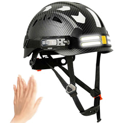 Construction safety helmet with headlamp and reflective stickers – image 1