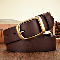 Men’s Genuine Leather Belt — 3.3cm Cowskin Strap with Solid Copper Buckle