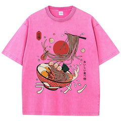Women's Ramen Noodles Harajuku Washed T-Shirt | Cotton Oversized O-Neck All-Match Casual Top