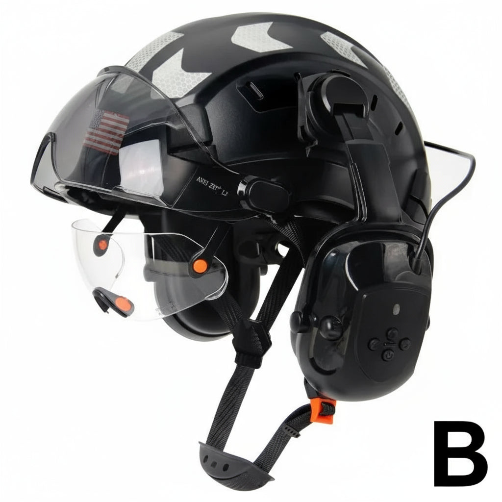 Safety Helmet With Bluetooth Earmuffs Double Visors Reflective Stickers by Snagg A Safety Helmet