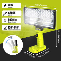 18V Cordless LED Work Light – 4000LM With USB-C Compatible With Ryobi 18V Lithium Battery