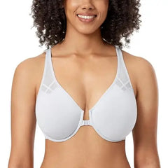 Plus Size Front Closure Racerback Bra | Underwire Plunge Full Coverage Supportive Unlined