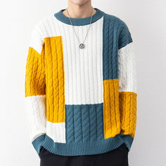 Men’s Patchwork Streetwear Pullover | Premium Triple-Blend Winter Sweater
