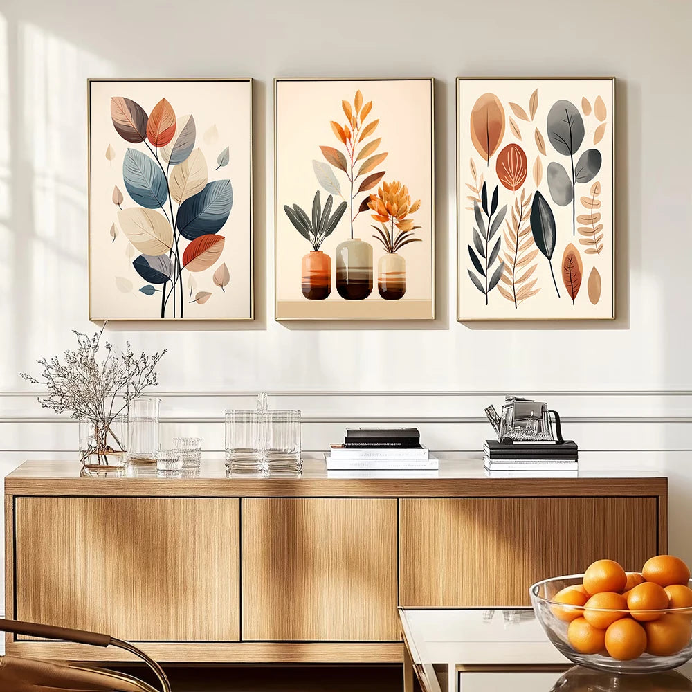 Retro Leaf Canvas Wall Art – 3 Piece Set by Snagg A Print