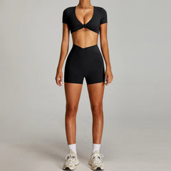 Women's 2-Piece Short Sleeve Yoga Suit | Quick-Dry Gym Tracksuit Running Workout Sports Set
