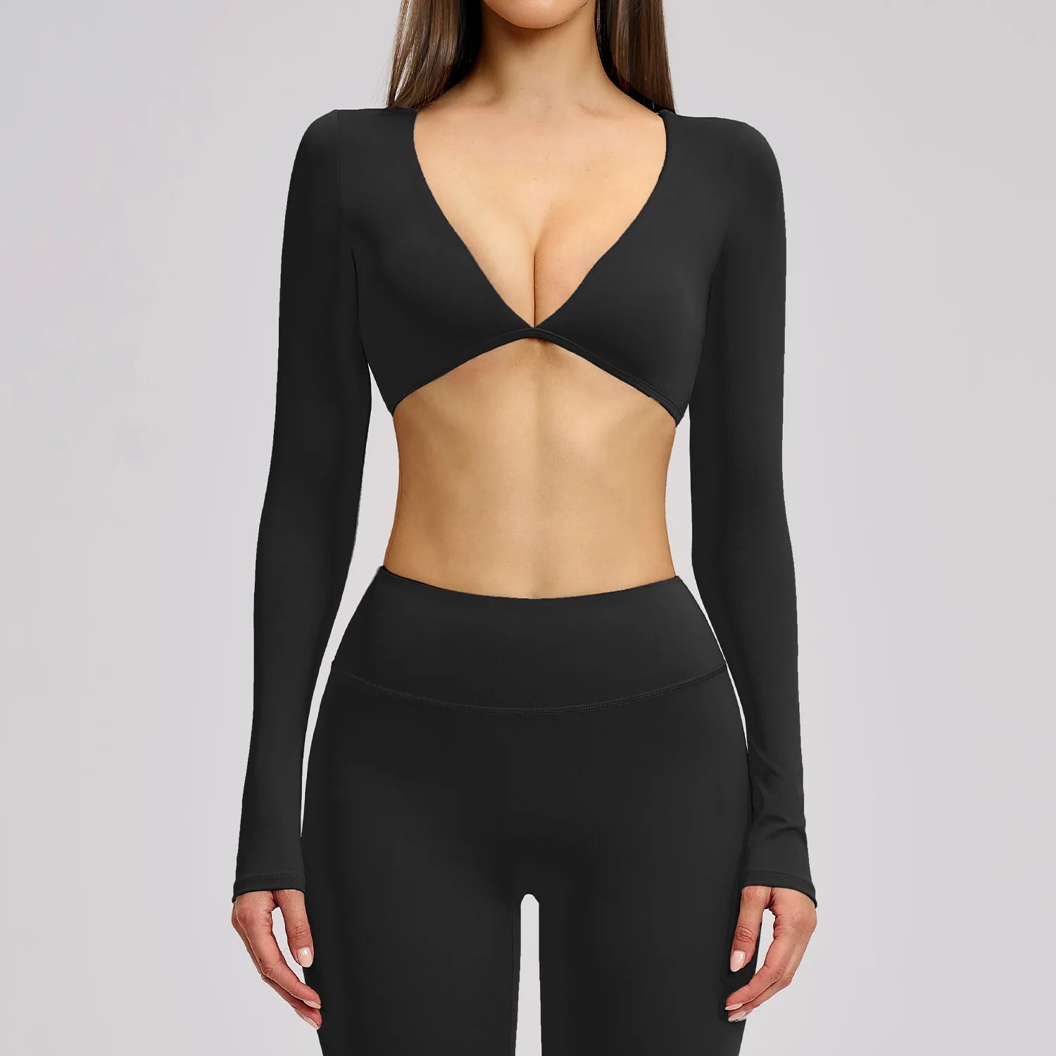 Women's Long Sleeve Crop Sports Top | Exposed Navel Quick-Dry Gym Yoga Running Fitness Wear
