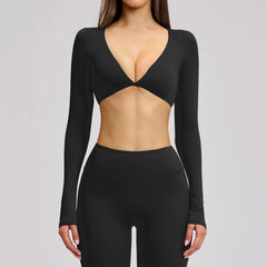 Women's Long Sleeve Crop Sports Top | Exposed Navel Quick-Dry Gym Yoga Running Fitness Wear