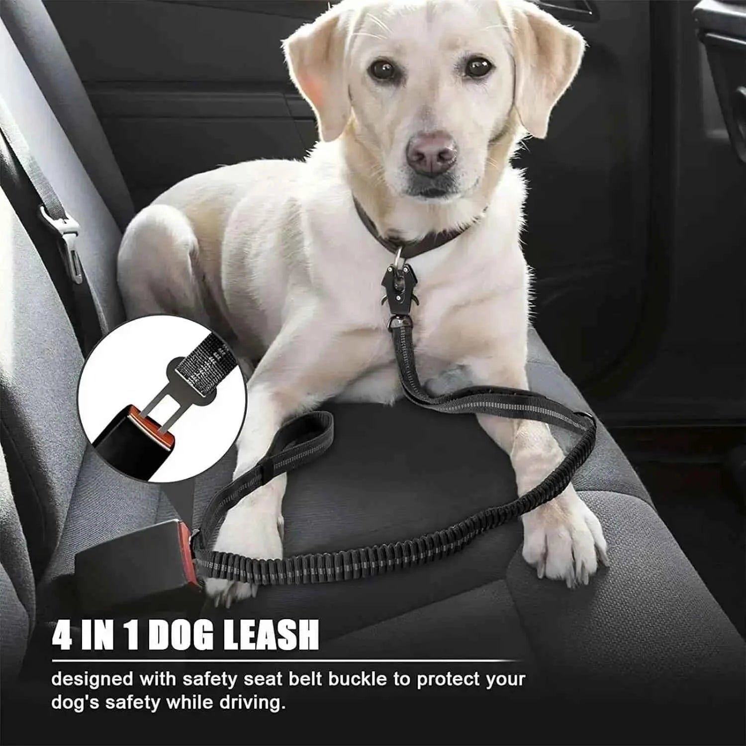 Bungee Dog Leash with Car Seatbelt Clip – Reflective Shock-Absorbing No-Pull Tactical Lead for Large Dogs