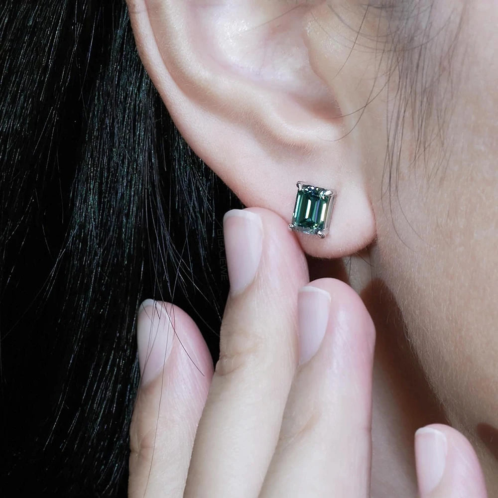 Teal Rectangular Moissanite Earrings by Snagg An Earring