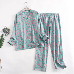 Women's Cotton Flannel Pajama Set | Plaid Long Sleeve Long Pants Loose Autumn Winter Sleepwear