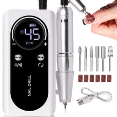 Professional 45,000 RPM Brushless Electric Nail Drill – High Torque Rechargeable Manicure & Pedicure Station