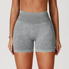 Women's High Waist Lift Butt Yoga Shorts | Sand-Washed Seamless Workout Gym Running Short Pants