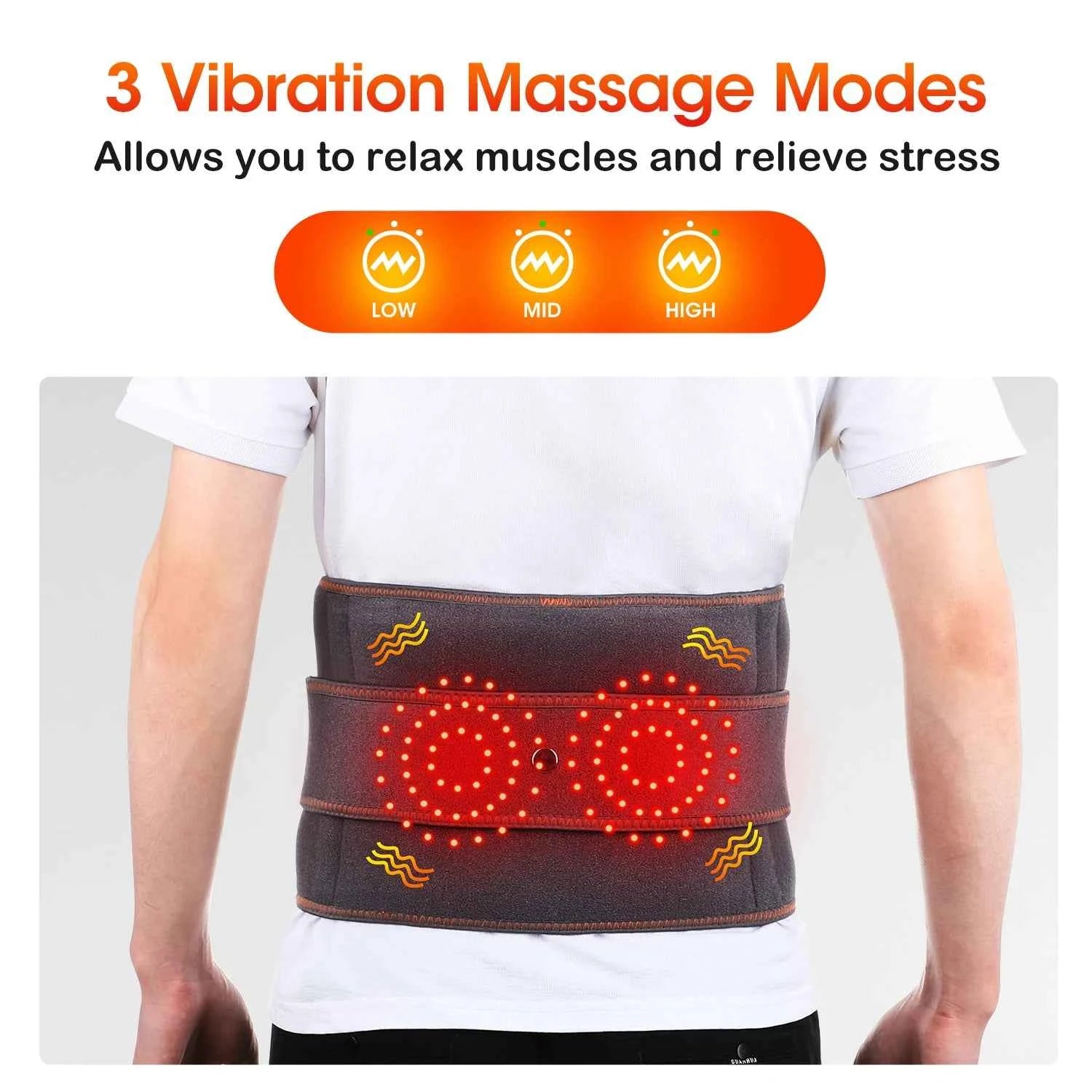 Cordless Waist Belt Massager – Heated Vibration Lumbar Support & Back Relief Brace