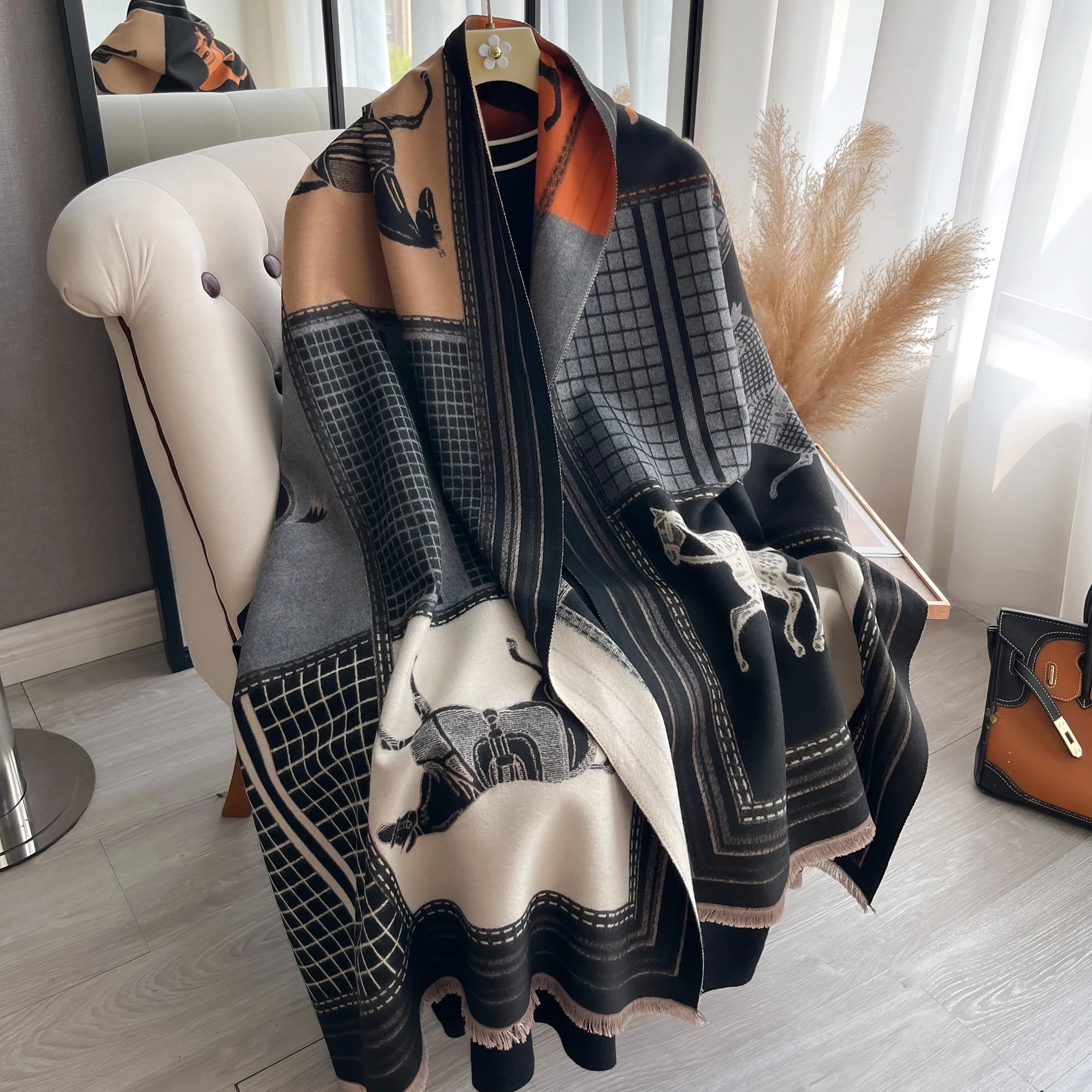 Luxury Horse Print Cashmere Feel Scarf For Women - Others In Fashion