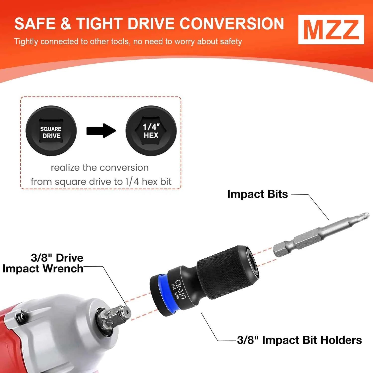3pcs Impact Hex Converter for Screwdriver Bit 1/2 3/8 1/4-Inch Square Drive to 1/4-Inch Quick Release
