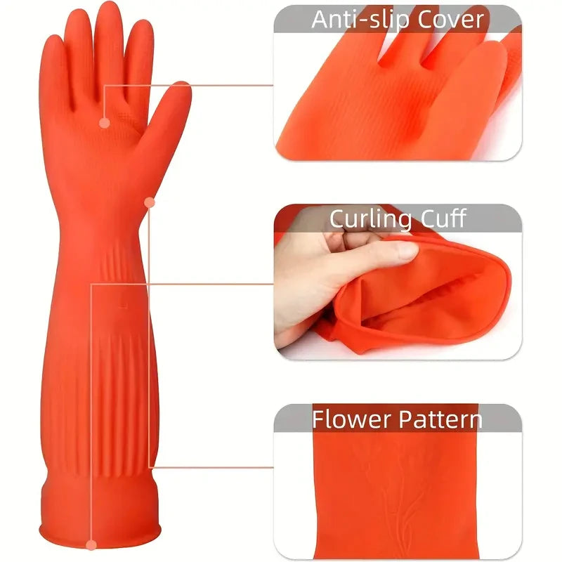45cm Lengthen Dishwashing Cleaning Gloves Reusable Rubber Latex Kitchen Gloves Soft Comfortable Waterproof Household Clean Tool by Snagg A Gloves
