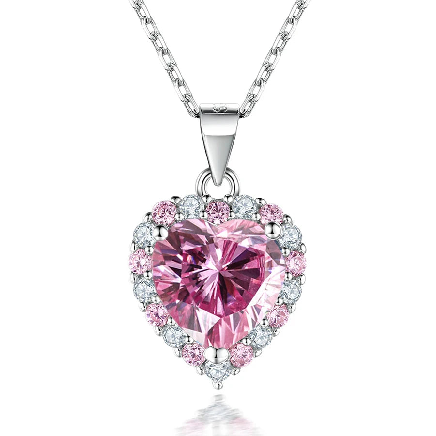 FIRERING Pink Heart Moissanite Necklace Earring Set 2ct GRA Certificate Passed Diamond Test Women Jewelry Gift S925 Silver by SnaggIt
