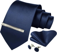 Men’s Silk Tie Gift Set — 8cm Necktie with Matching Handkerchief & Cufflinks (Formal Business Set)