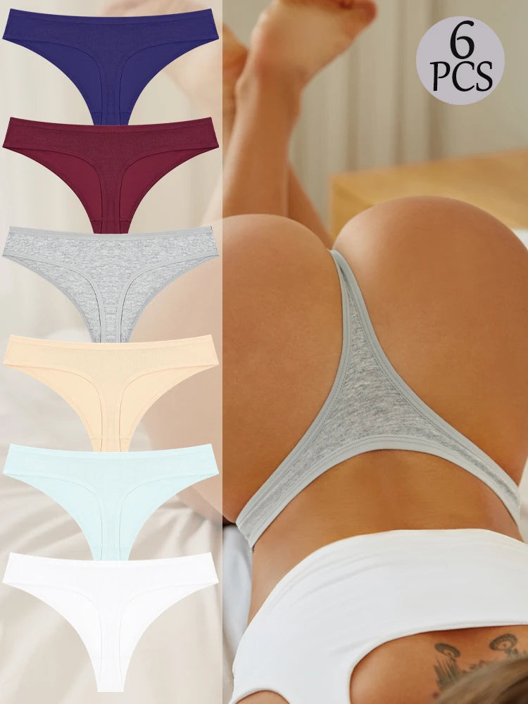 Cotton G-String Thongs 6-Pack | Seamless Soft Low Waist Breathable Women's Underwear
