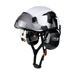 Construction safety helmet with twin visors and earmuffs – image 11