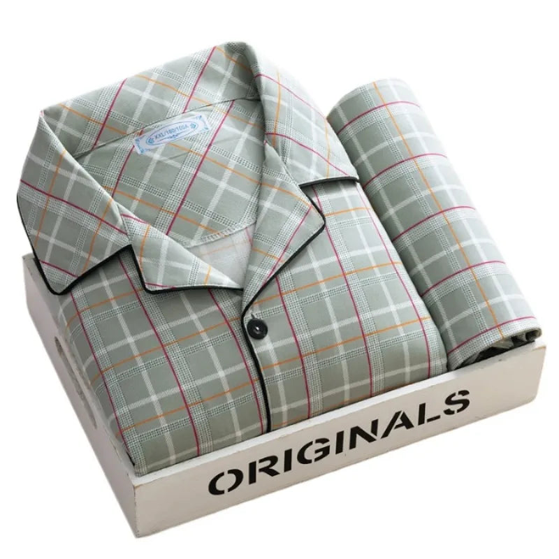 Plus Size Men's Plaid Pajama Set | Cardigan Button-Down Top & Pants Winter Sleepwear Loungewear