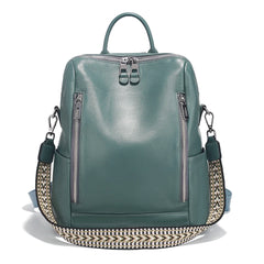 Genuine Leather Convertible Backpack – Multi-Pocket Day Pack & Shoulder Bag for Travel & Commuting