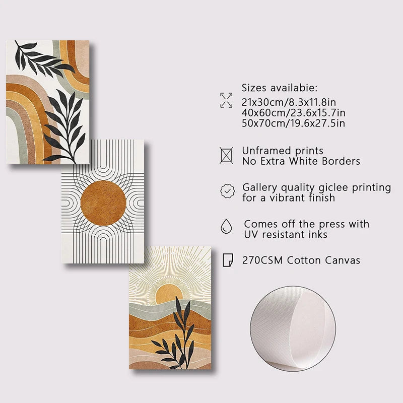 Geometric Sun & Desert Plants Wall Art – Set of 3 by SnaggIt