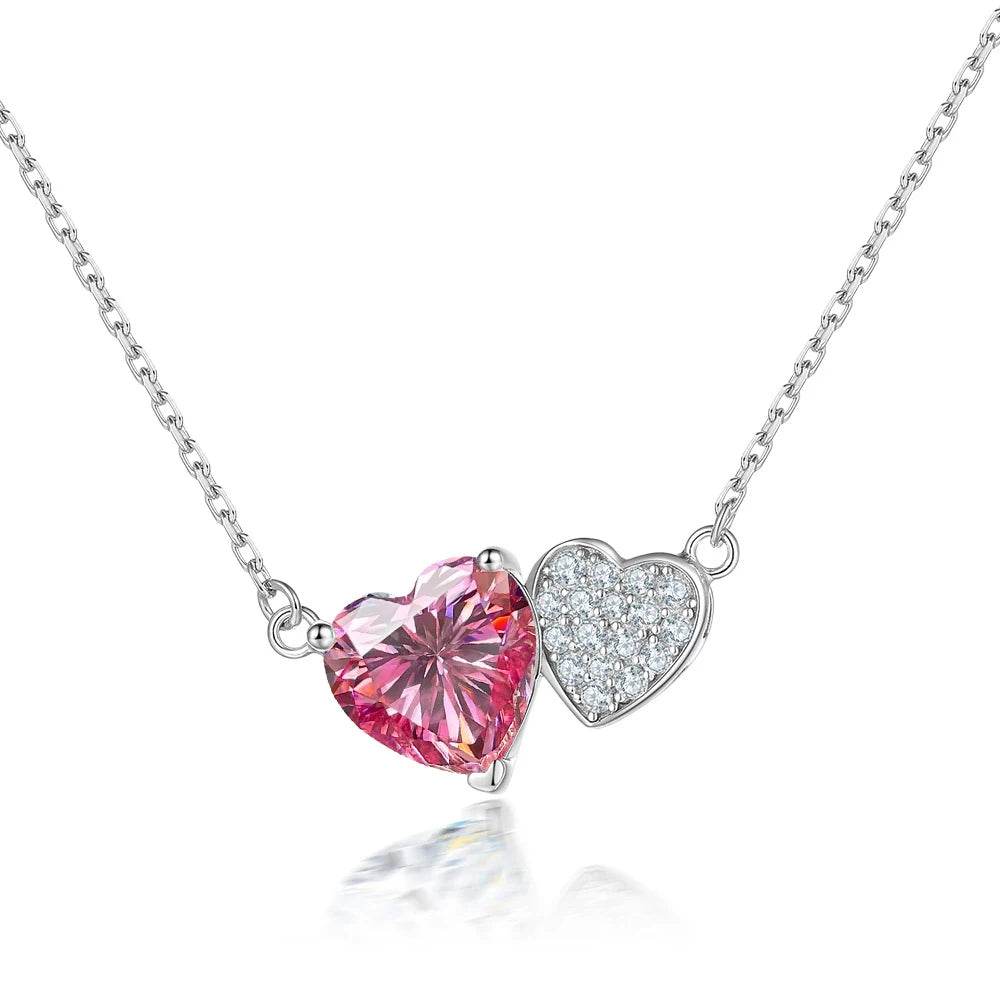 2CT Pink Heart Moissanite Pendant Necklace - SnaggIt