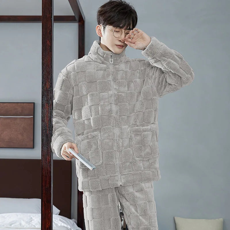 Men's Coral Fleece Pajama Set | Thickened Flocking Long Sleeve Winter Warm Couple Loungewear