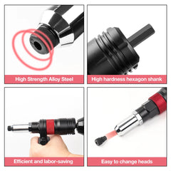 Electric Rivet Nut Tool Adapter – 2.4–6.4mm Thread Heads with Handle & Wrench