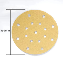Gold 6-Inch 17-Hole Sanding Discs 150mm | Dry Flocking Round Sandpaper 80–500 Grit for Car Putty Wood